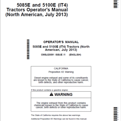 John Deere 5085E, 5100E (IT4) Tractors Service Repair Manual