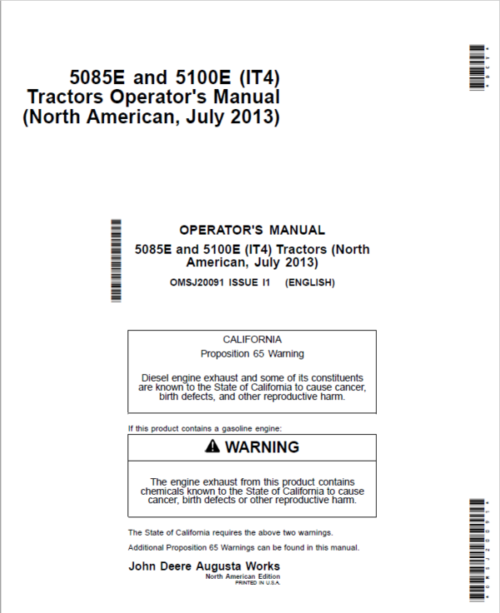 John Deere 5085E, 5100E (IT4) Tractors Service Repair Manual