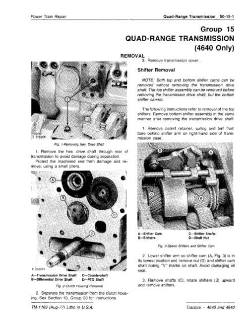 John Deere 4640, 4840 Tractors Repair Technical Manual