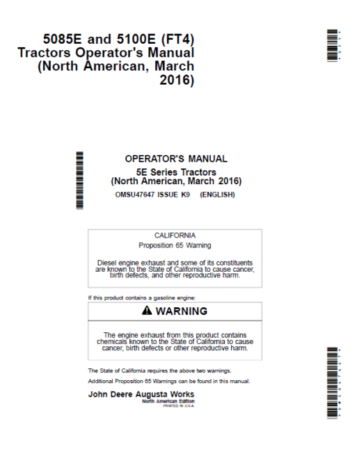 John Deere 5085E, 5100E, 5090E, 5090EL (FT4) Tractors Repair Technical Manual