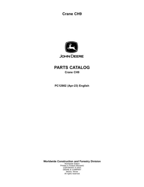 John Deere CH95 Crane Attachments Parts Catalog Manual