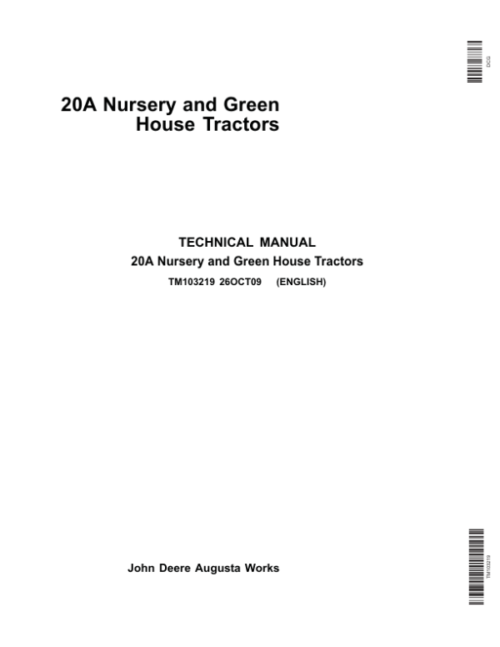 John Deere 20A Nusery and Green House Tractors Repair Manual