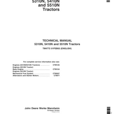 John Deere 5310N, 5410N, 5510N Tractors Service Repair Manual