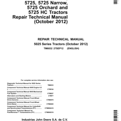John Deere 5425 5625 5625 HC Tractors Repair Manual