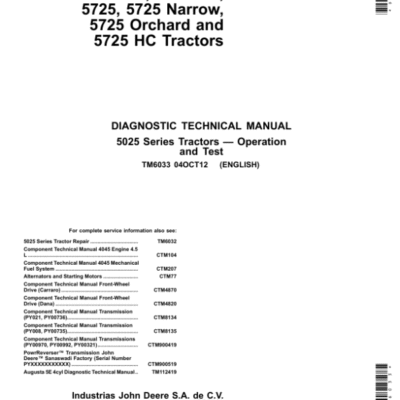 John Deere 5725, 5725 Narrow, 5725 Orchard, 5725 High Crop Tractors Repair Manual