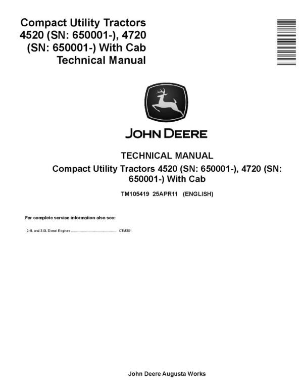 TM105419.pdf-1 John Deere 4120, 4320, 4520, 4720 Compact Utility Tractors Technical Manual