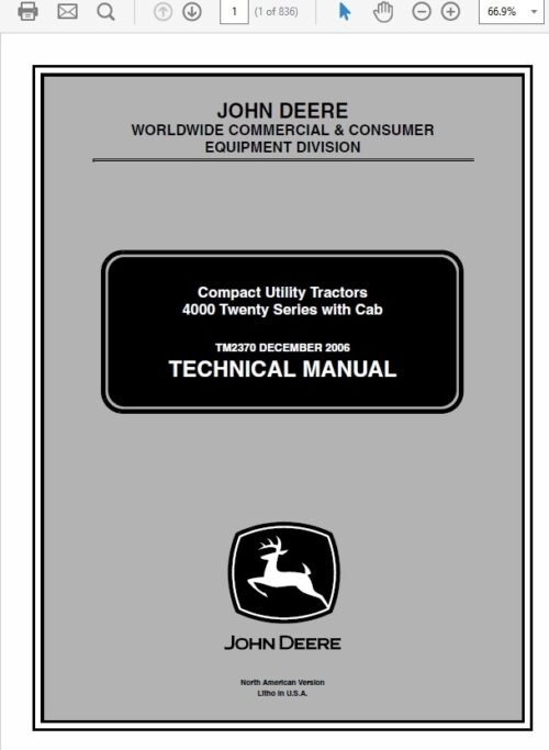 John Deere 4120, 4320, 4520, 4720 Compact Utility Tractor Technical Manual