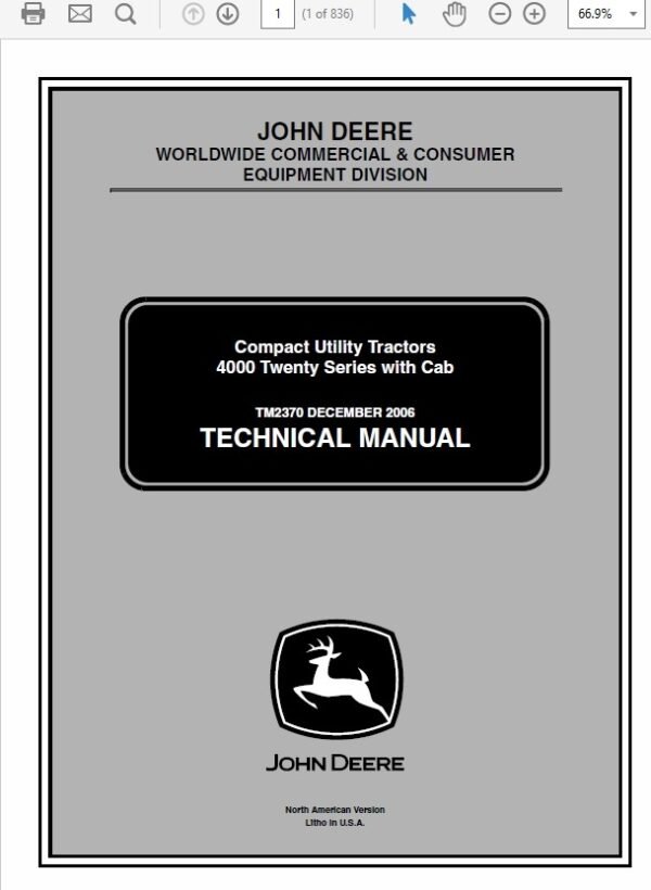 John Deere 4120, 4320, 4520, 4720 Compact Utility Tractor Technical Manual
