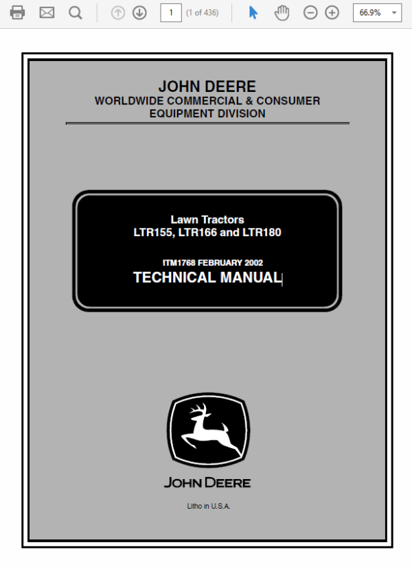 JOHN DEERE LTR155 LTR166 LTR180 JOHN DEERE LTR155 LTR166 LTR180 LAWN GARDEN TRACTOR Service Repair Manual