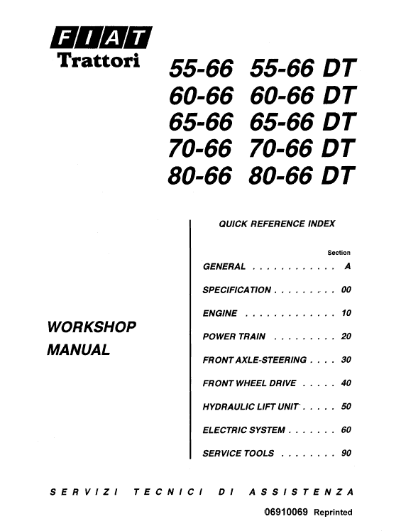 Fiat 55-66, 60-66, 65-66, 70-66, 80-66 Tractor Service Manual Fiat 55-66, 60-66, 65-66, 70-66, 80-66 Tractor Service Manual
