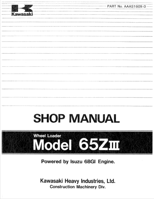 Kawasaki 65ZIII Wheel Loader Service Manual