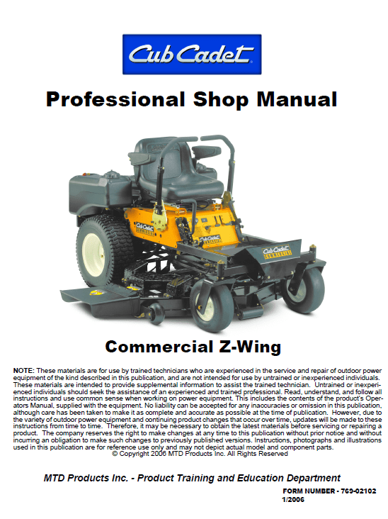Cub Cadet Z-Wing Series Service Manual Cub Cadet Z-Wing Series Service Manual