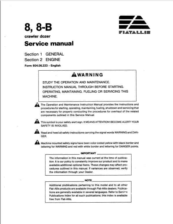Fiatallis 8, 8-B Crawler Dozer Repair Service Manuals Fiatallis 8, 8-B Crawler Dozer Repair Service Manual
