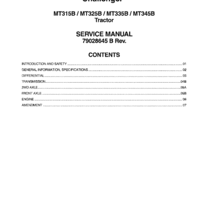Challenger MT315B, MT325B, MT335B, MT345B Tractor Service Manual