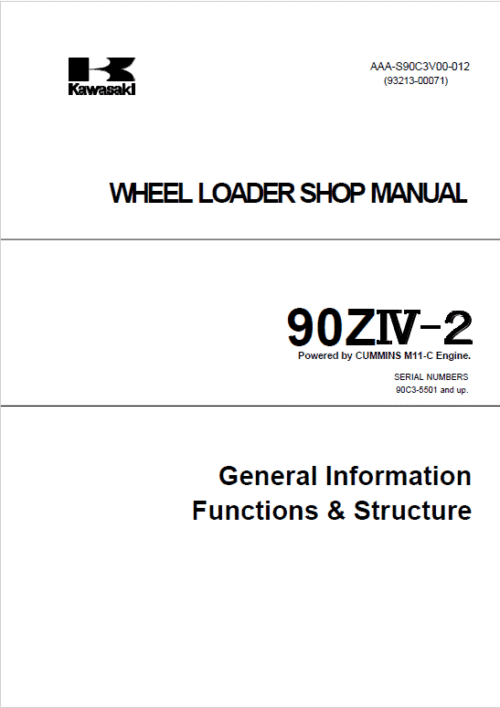Kawasaki 90ZIV-2 Wheel Loader Repair Service Manual