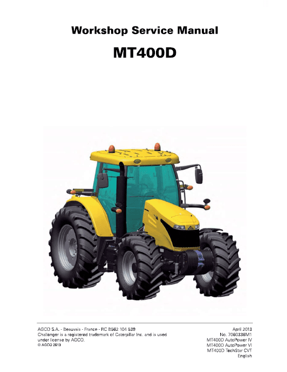 Challenger MT485D, MT495D Tractor Service Manual Challenger MT485D, MT495D Tractor Service Manual