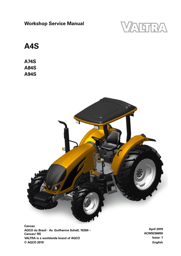 Valtra A74S, A84S, A94S Tractors Workshop Repair Manual Valtra A74S, A84S, A94S Tractors Workshop Repair Manual