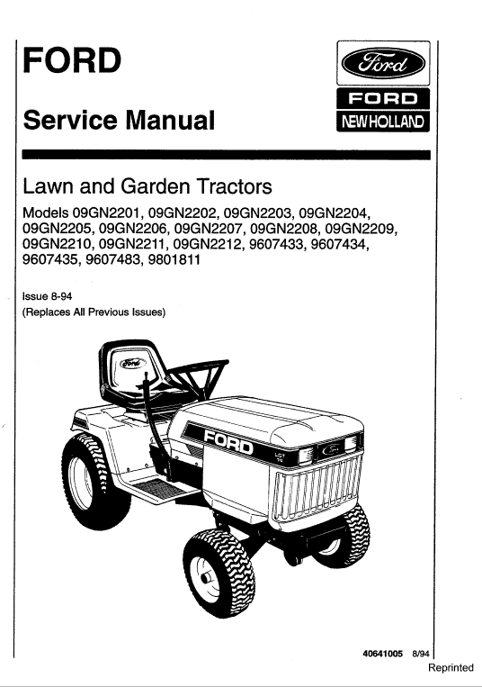 Ford LGT12, LGT14, LGT17, LGT18H Lawn Tractor Service Manual Ford LGT12, LGT14, LGT17, LGT18H Lawn Tractor Service Manual