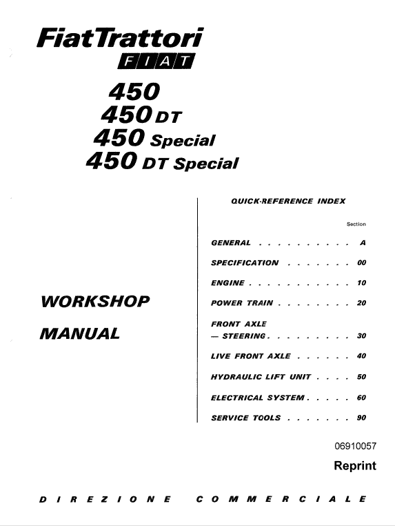 Fiat 450, 450DT Tractor Workshop Service Manual Fiat 450, 450DT Tractor Workshop Service Manual