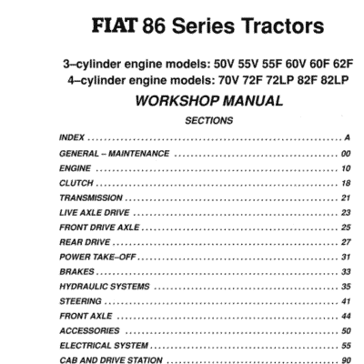 Fiat 70V, 72F, 72LP, 82F, 82LP Tractor Service Manual