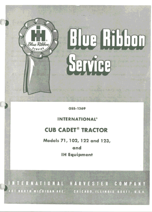 Cub Cadet 71, 102, 122 and 123 Tractor Service Manual