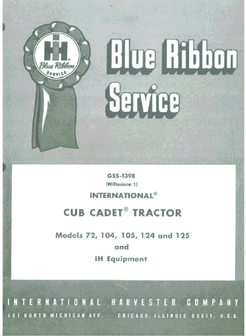 Cub Cadet 72, 104, 105, 124 and 125 Tractor Manual