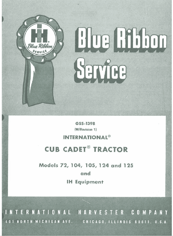 Cub Cadet 72, 104, 105, 124 and 125 Tractor Manual Cub Cadet 72, 104, 105, 124 and 125 Tractor Manual