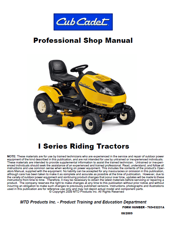 Cub Cadet I Series Riding Tractors Service Manual Cub Cadet I Series Riding Tractors Service Manual