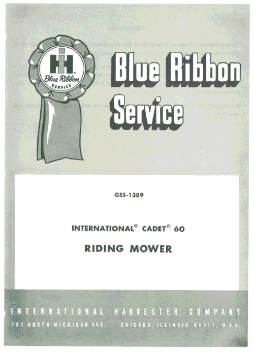 Cub Cadet Model 60 Riding Mower Service Manual