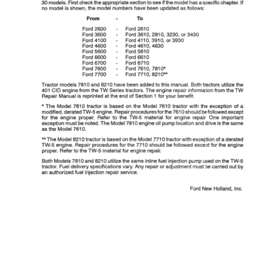 Ford 7600, 7610, 7700, 7710, 7810, 8210 Tractor Service Manual