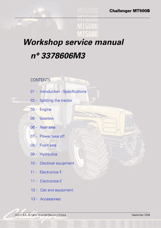 Challenger MT565B, MT575B, MT585B, MT595B Tractor Workshop Manual Challenger MT565B, MT575B, MT585B, MT595B Tractor Workshop Manual