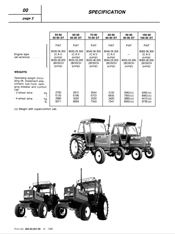 Fiat 50-90, 60-90, 70-90, 80-90, 90-90, 100-90 Tractor Service Manual Fiat 50-90, 60-90, 70-90, 80-90, 90-90, 100-90 Tractor Service Manual
