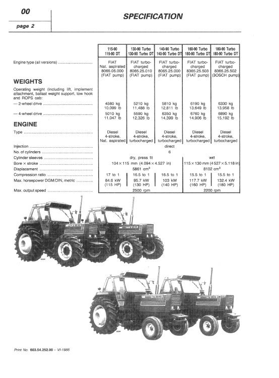 Fiat 115-90, 130-90, 140-90, 160-90, 180-90 Tractor Service Manual Fiat 115-90, 130-90, 140-90, 160-90, 180-90 Tractor Service Manual