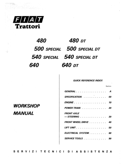 Fiat 480, 500S, 540S, 640 Tractor Workshop Service Manual