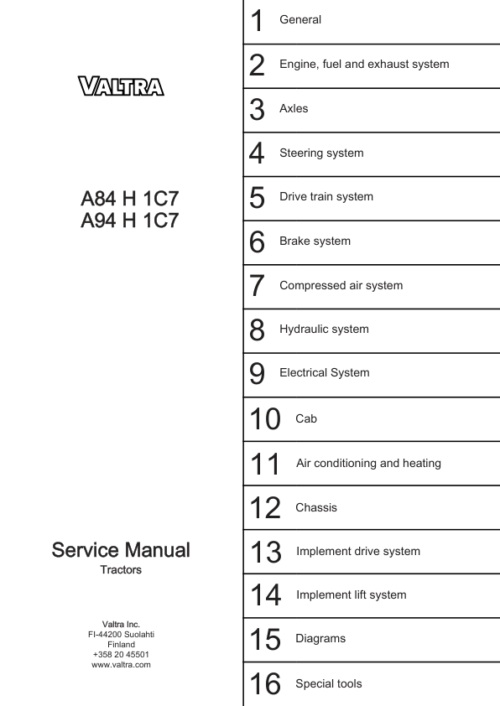 Valtra A83H, A93H Tractors Service Repair Manual