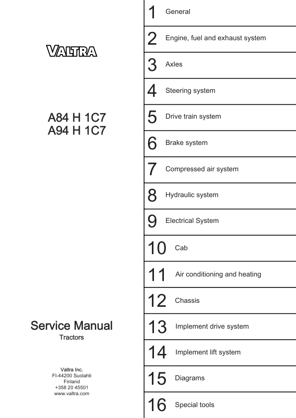 Valtra A83H, A93H Tractors Service Repair Manual Valtra A83H, A93H Tractors Service Repair Manual