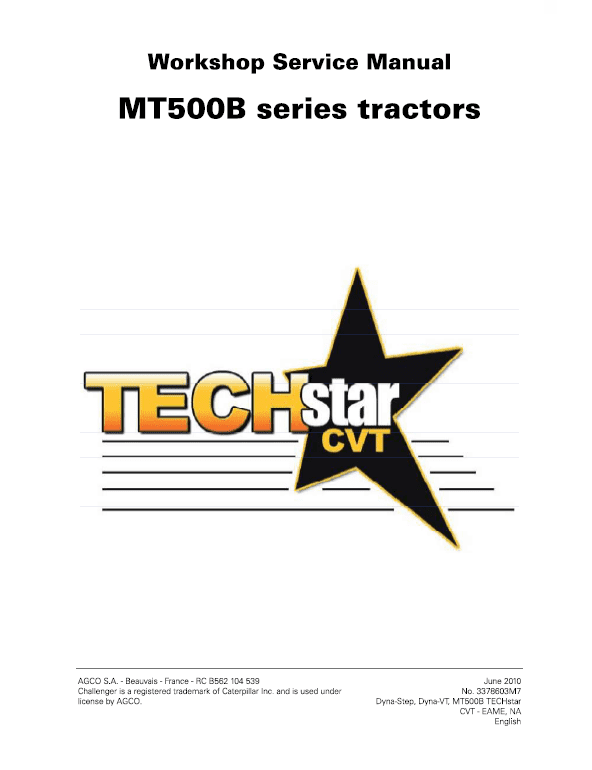 Challenger MT525B, MT535B, MT545B, MT555B Tractor Workshop Manual Challenger MT525B, MT535B, MT545B, MT555B Tractor Workshop Manual
