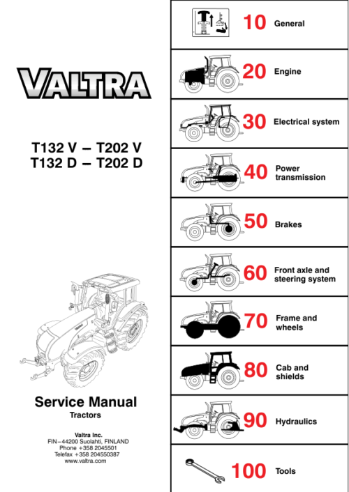 Valtra T132V, T152V, T162V, T172V, T182V, T202V Tractors Repair Manual