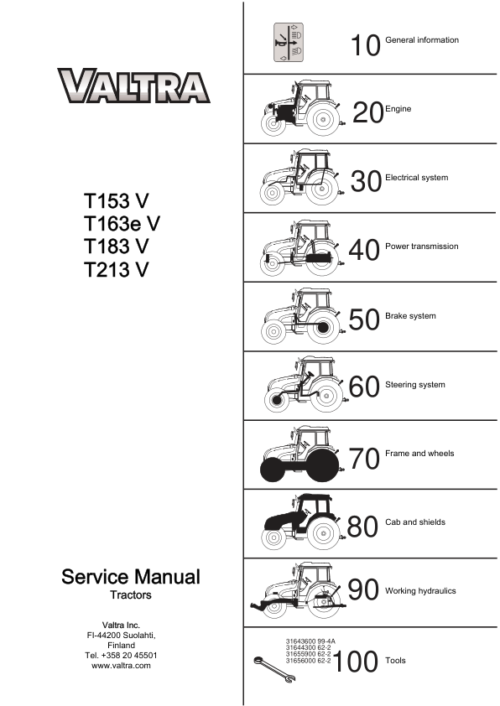 Valtra T153V, T163eV, T183V, T213V Tractors Repair Manual