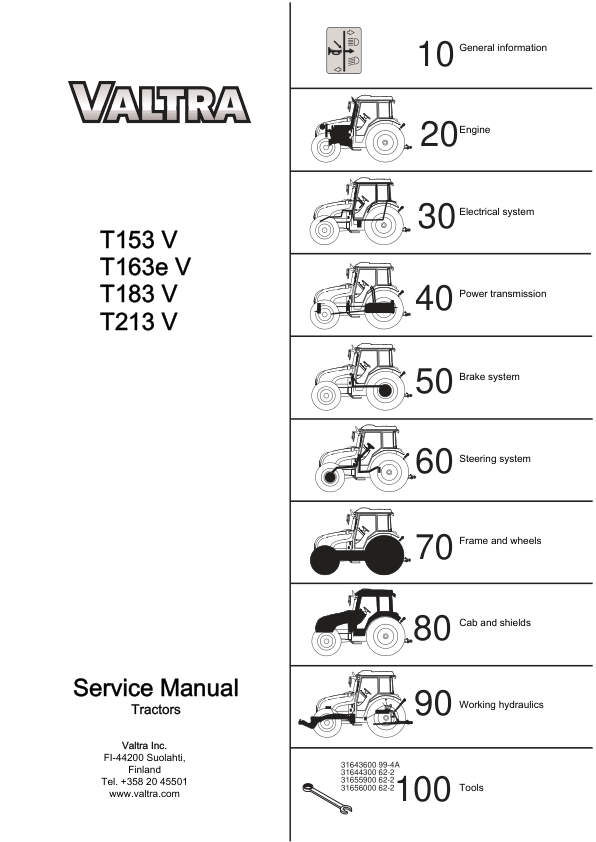 Valtra T153V, T163eV, T183V, T213V Tractors Repair Manual Valtra T153V, T163eV, T183V, T213V Tractors Repair Manual